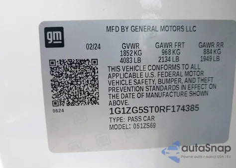 2024 Chevrolet Malibu Fwd Rs from USA, damaged, VIN 1G1ZG5ST0RF174385
